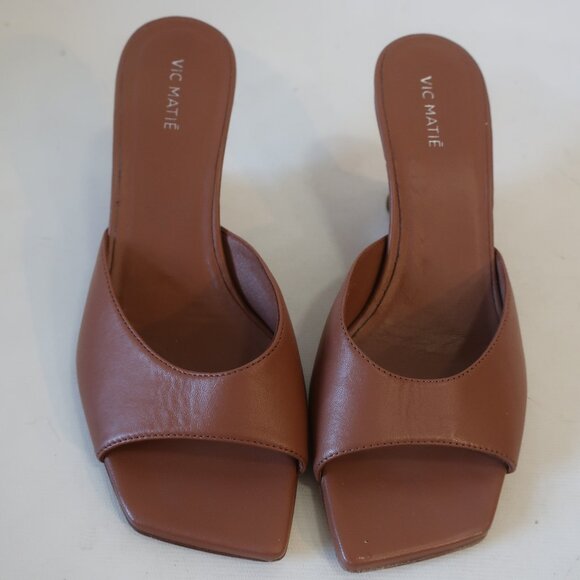 Womens Vic Matie Brown Open Asymmetric Square Toe Sculpted Wedge Heel 38 US/8 - Picture 2 of 10